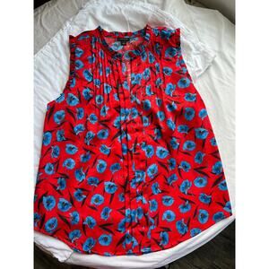 Ann Taylor Sz Medium Blue Red Dress Shirt